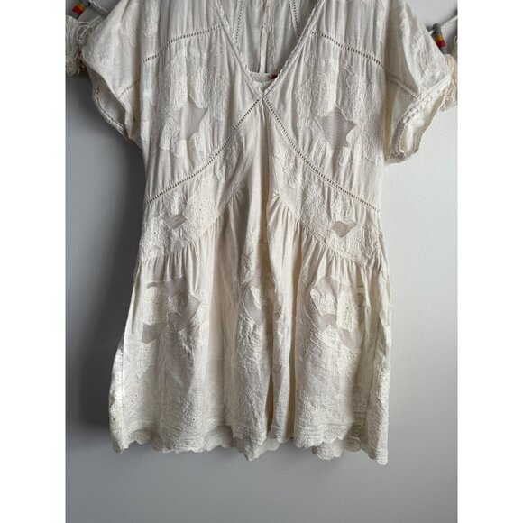 Free People Daylight Crochet Embroidered Mini Babydoll Dress Ivory Coquette M - Picture 10 of 13